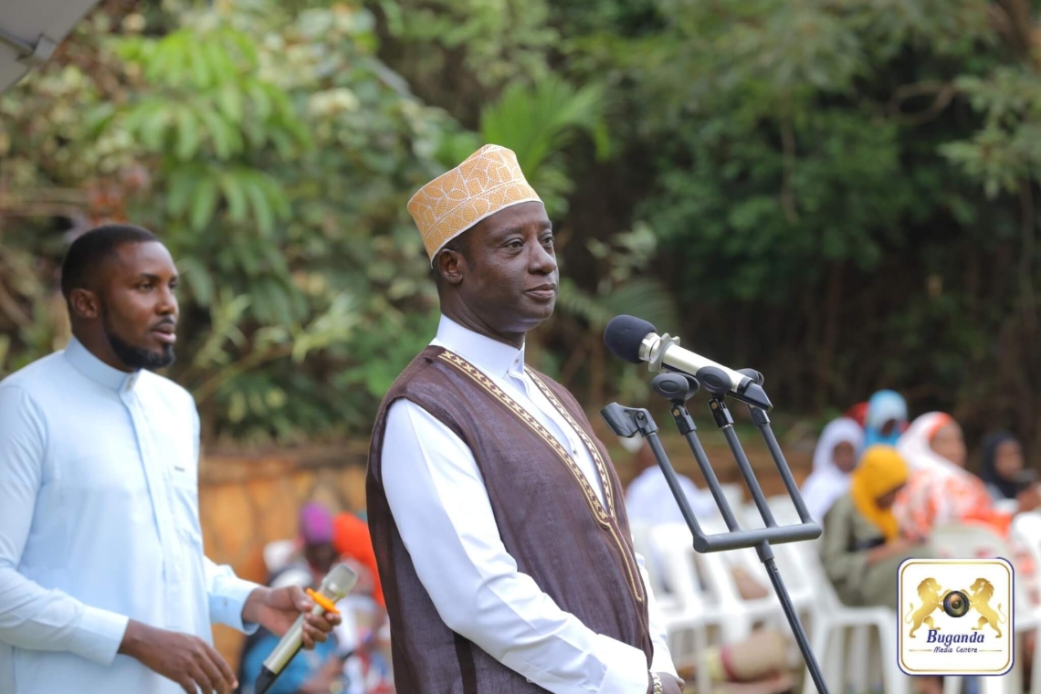 Prince Kassim Nakibinge delivers his Eid message to the congregation at Kibuli Mosque